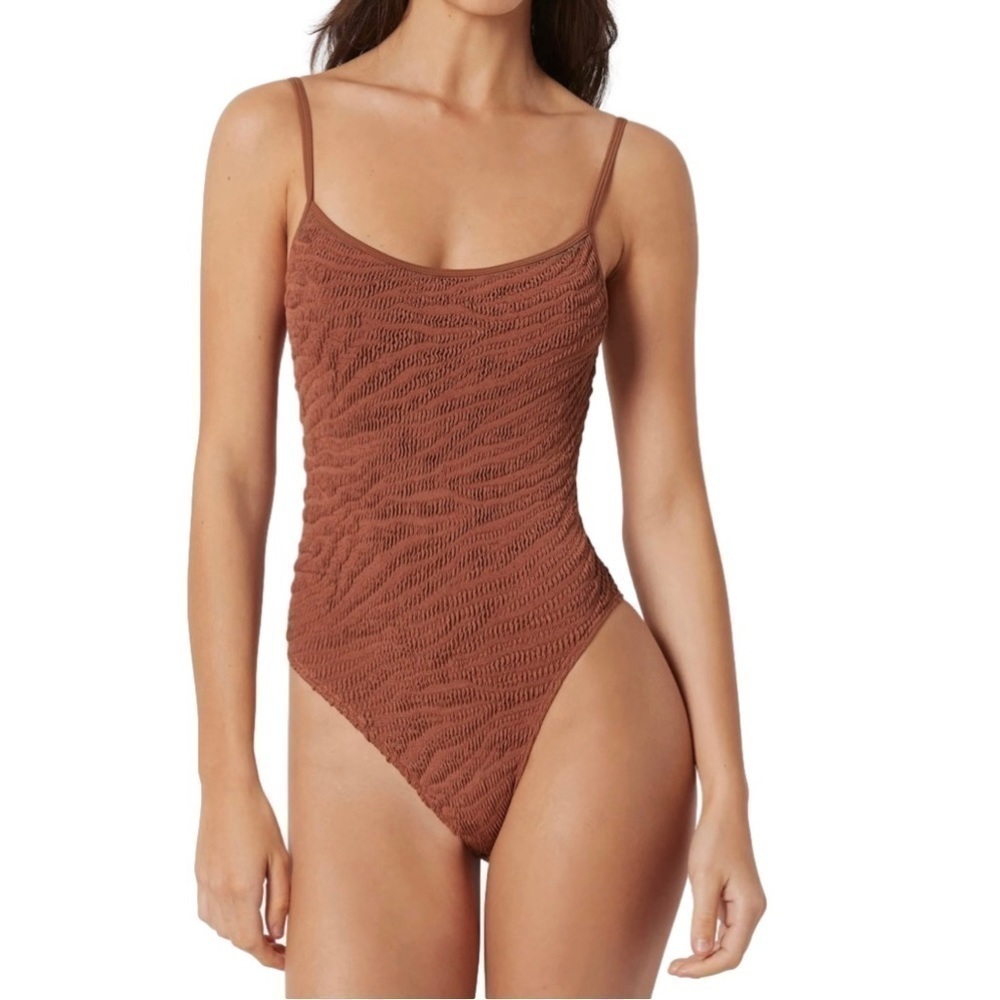 BOND-EYE Low Palace Textured Open Back One-Piece Swimsuit - O/S